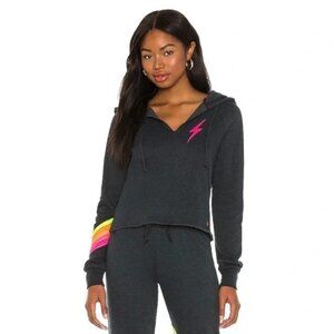 Aviator Nation Charcoal Hoodie with Pink and Yellow Accents